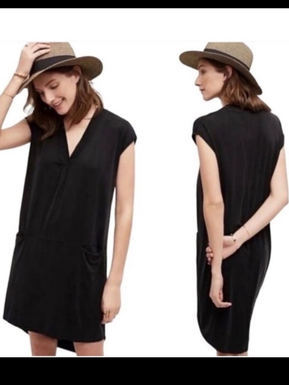 dolan Black V-Neck Cap Sleeve Cocoon Mini Dress